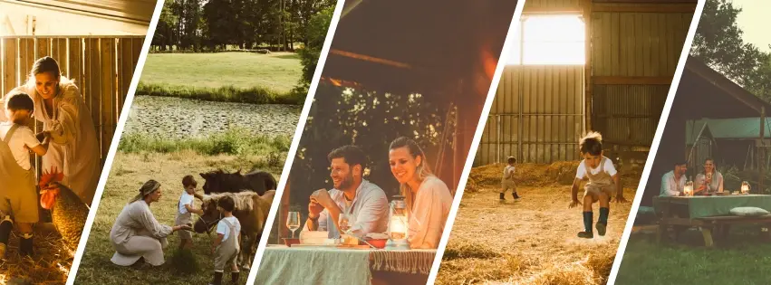 Mix de photos lors d'un glamping à la ferme de Fontenille