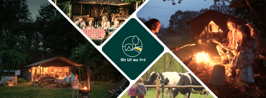 4 photos d'un séjour a la ferme on l'on y voit des famille s'amuser la journée comme le soir