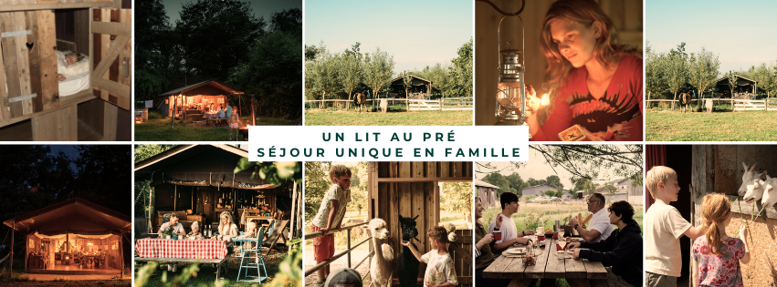 Montage de plusieurs photos d'un séjour type en famille à la ferme pour y passer des nuits insolites