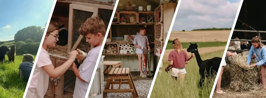 mix de photos d'enfants a la ferme et avec des animaux