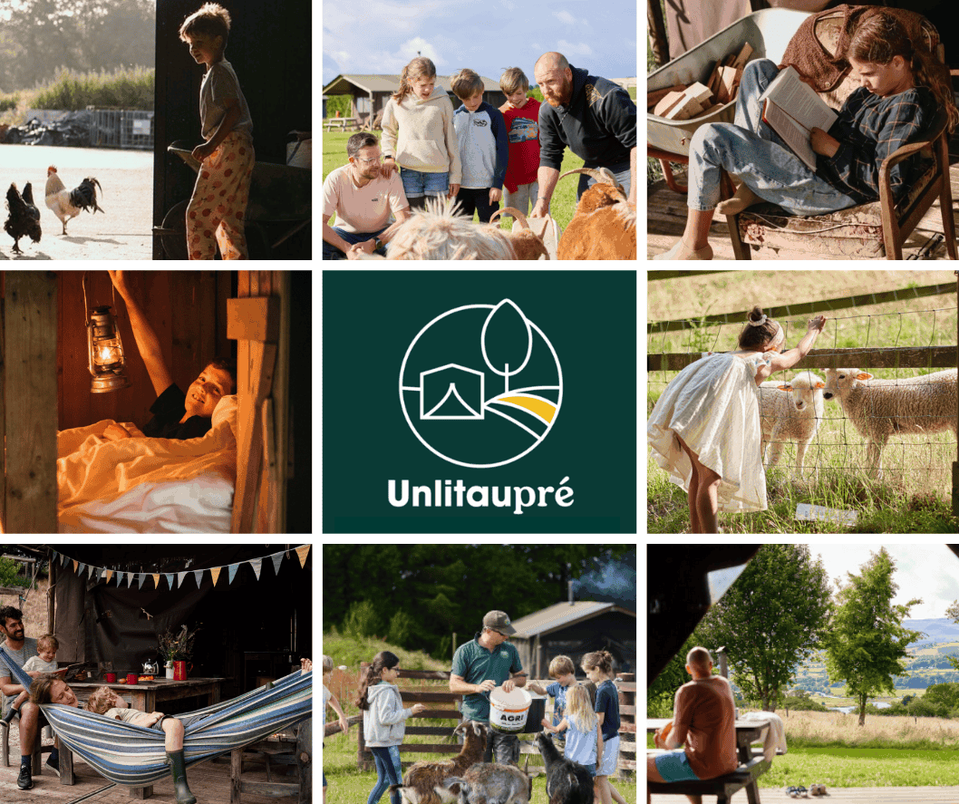 Mélange de photos souvenir à la ferme, un lit au pré lors d'un séjour à la dernière minute.