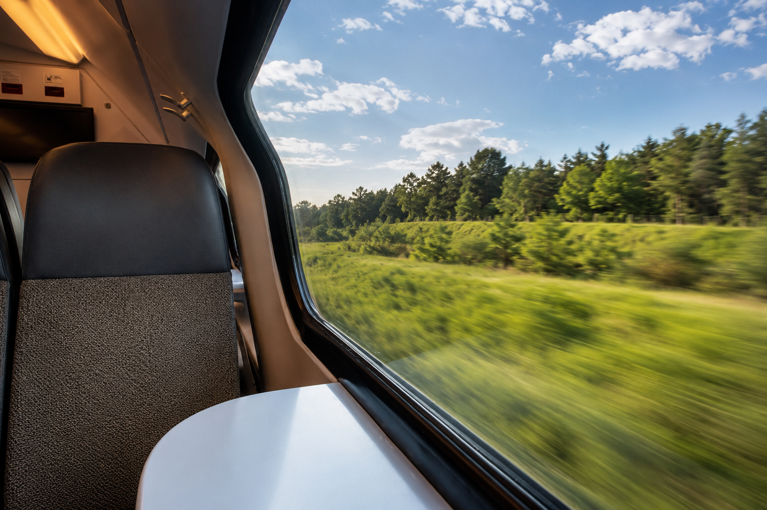 Vue sur beau paysage depuis l'intérieur d'un train